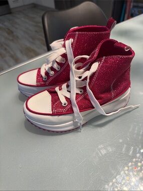 Girls' Glitter High-Top Sneakers in Fuchsia Pink